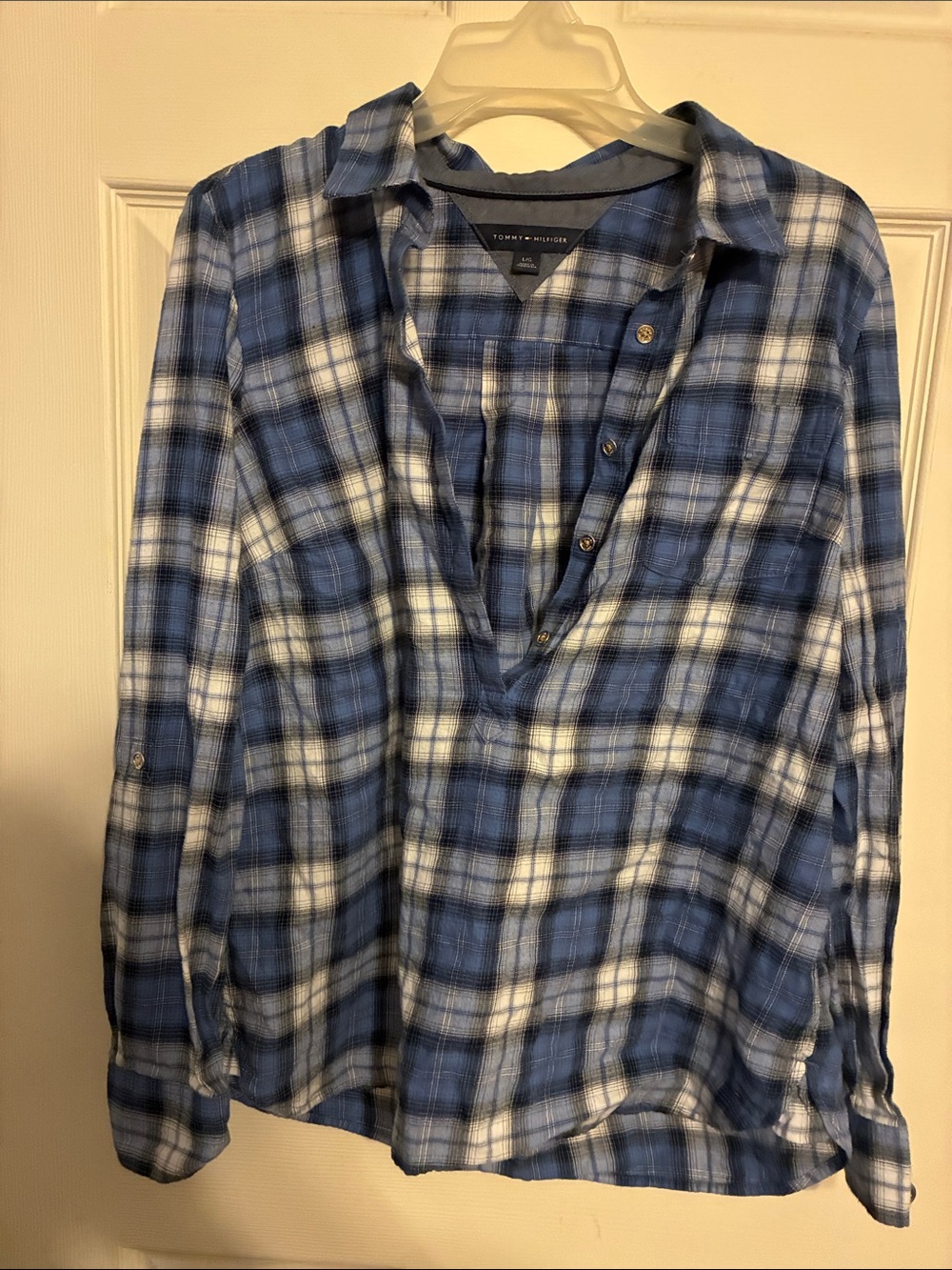 Tommy Hilfiger Blue and White Plaid Button-Down Shirt